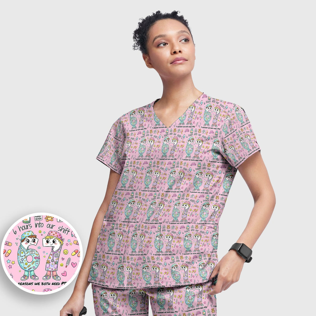 Six Hours Into Shift Beige Nurse Scrub Set