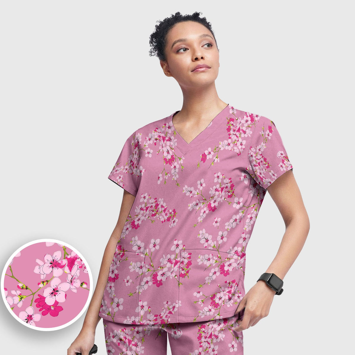 Elegant Cherry Blossom Nurse Scrub Set