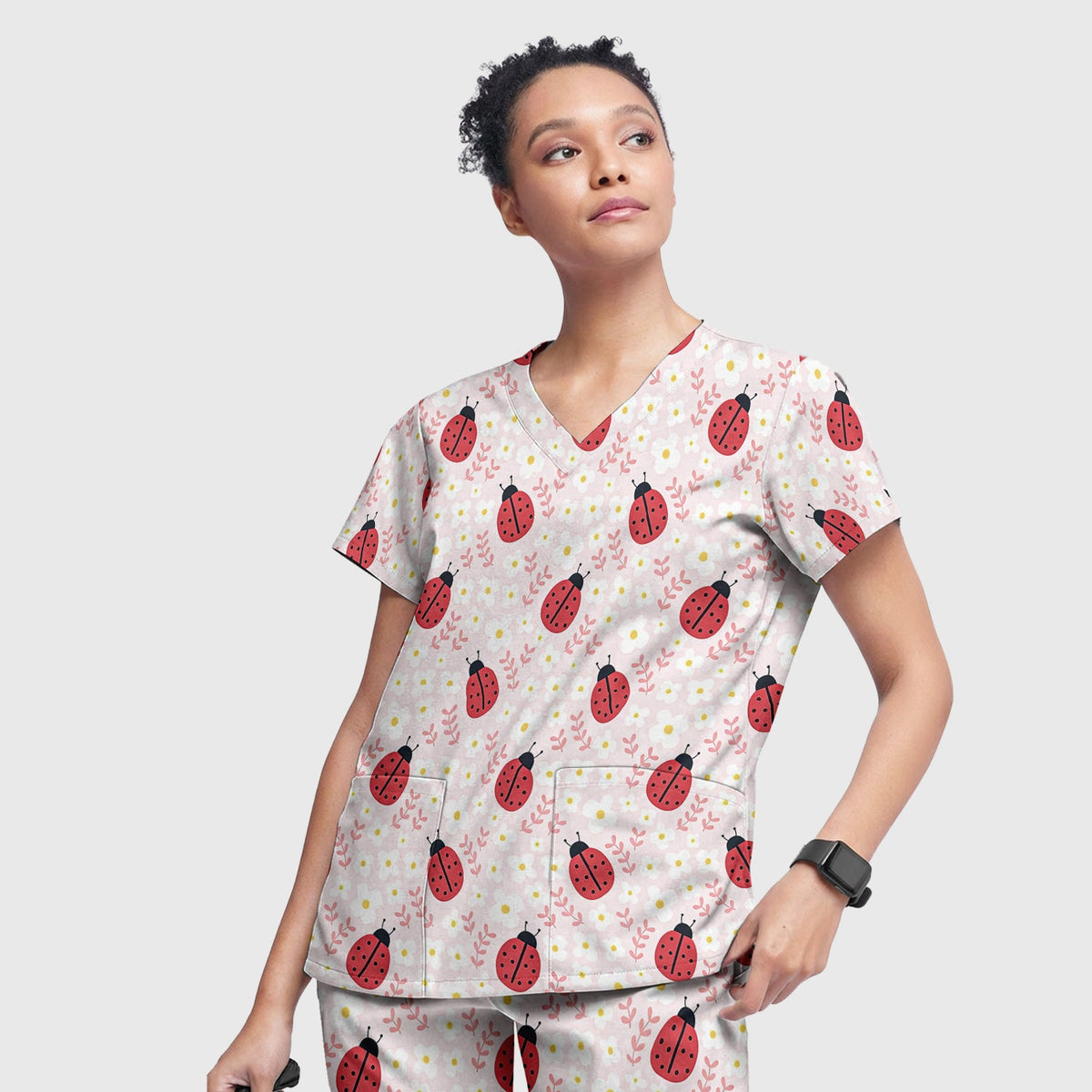 Lovely Ladybug Blossom Garden Nurse Scrub Set