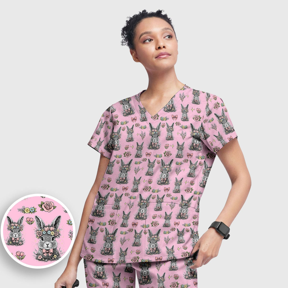 Vintage Floral Bunny Nurse Scrub Set