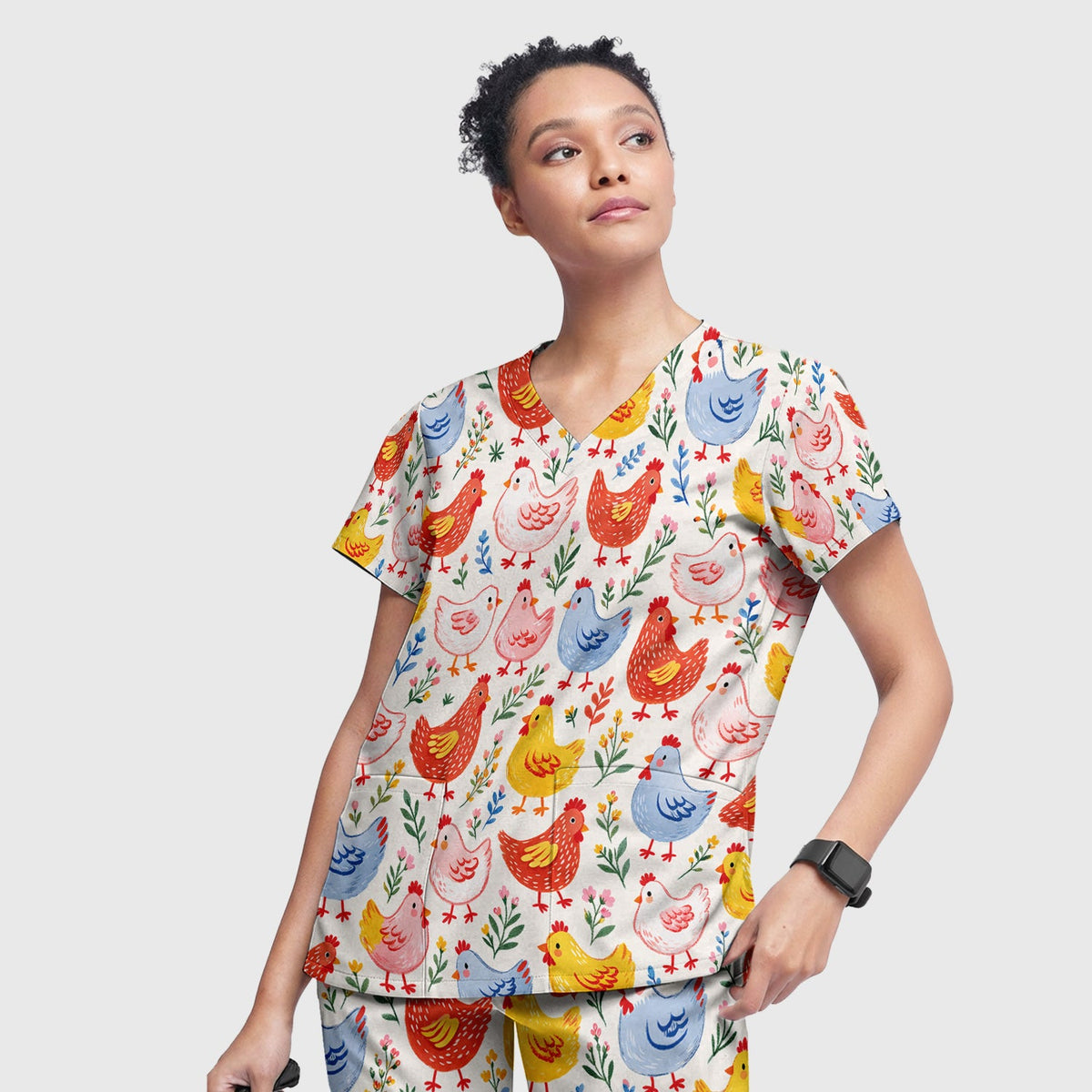Fun Cartoon Hen Nurse Scrub Set