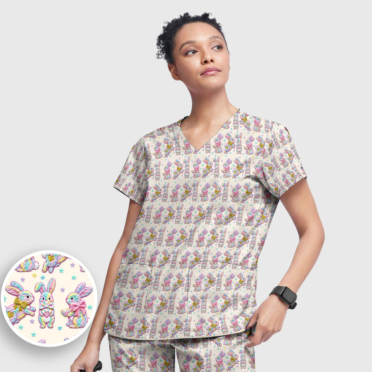 Cartoon Bunny Nurse Scrub Set