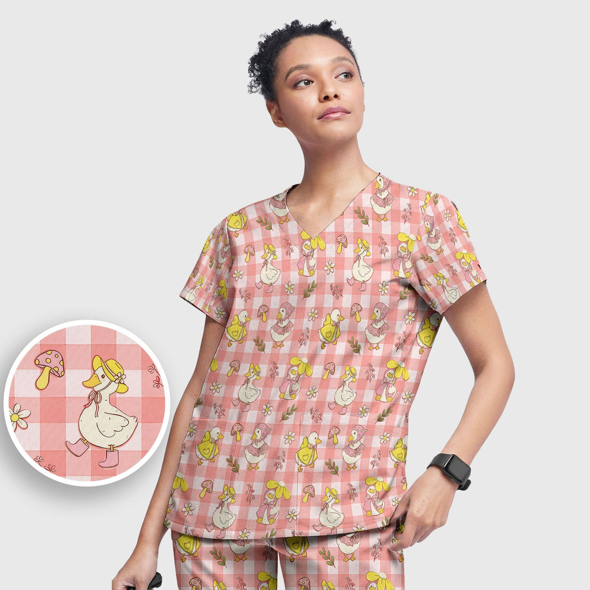 Duck Outfit Gingham Nurse Scrub Set