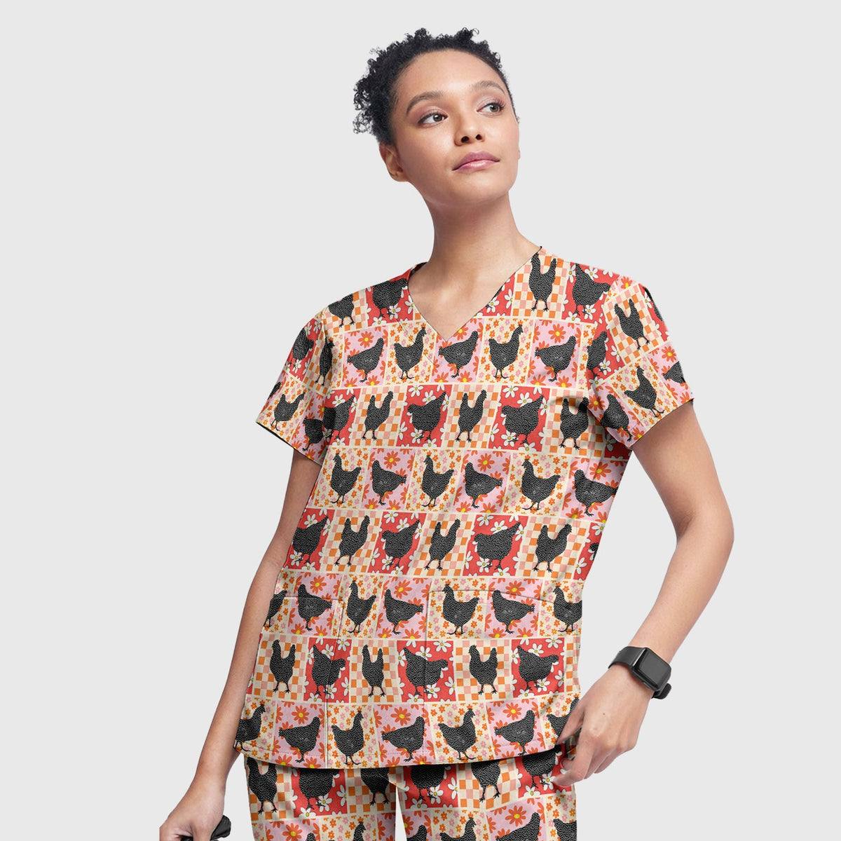 Chicken Patchwork Floral Nurse Scrub Set