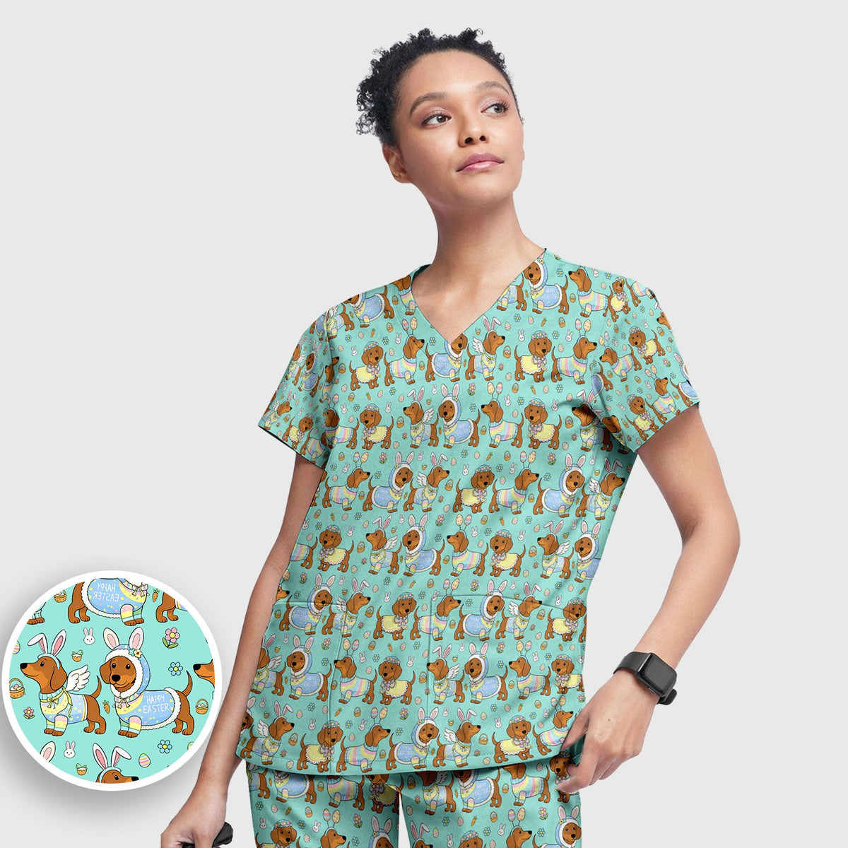 Dachshund Bunny Nurse Scrub Set - Easter Gift