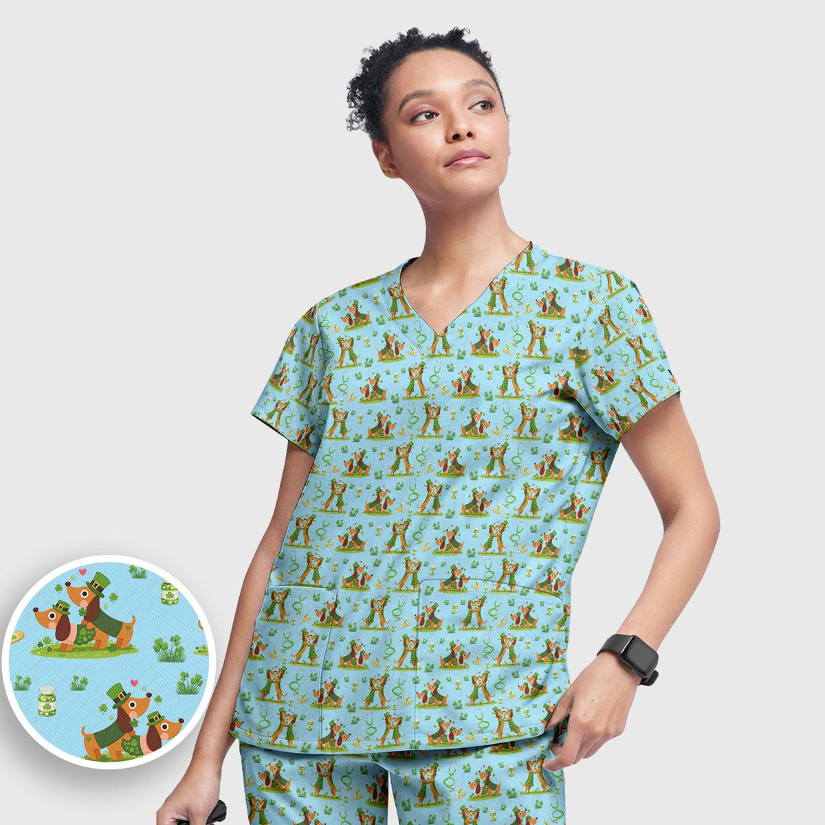 Valentine Dachshund Nurse Heart Scrub Set