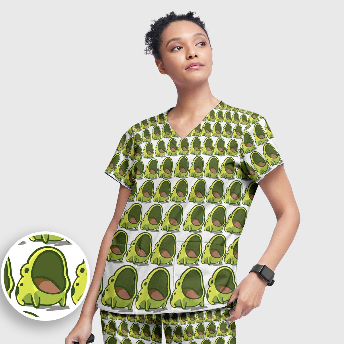 Green Frog Cartoon Nurse Scrub Set