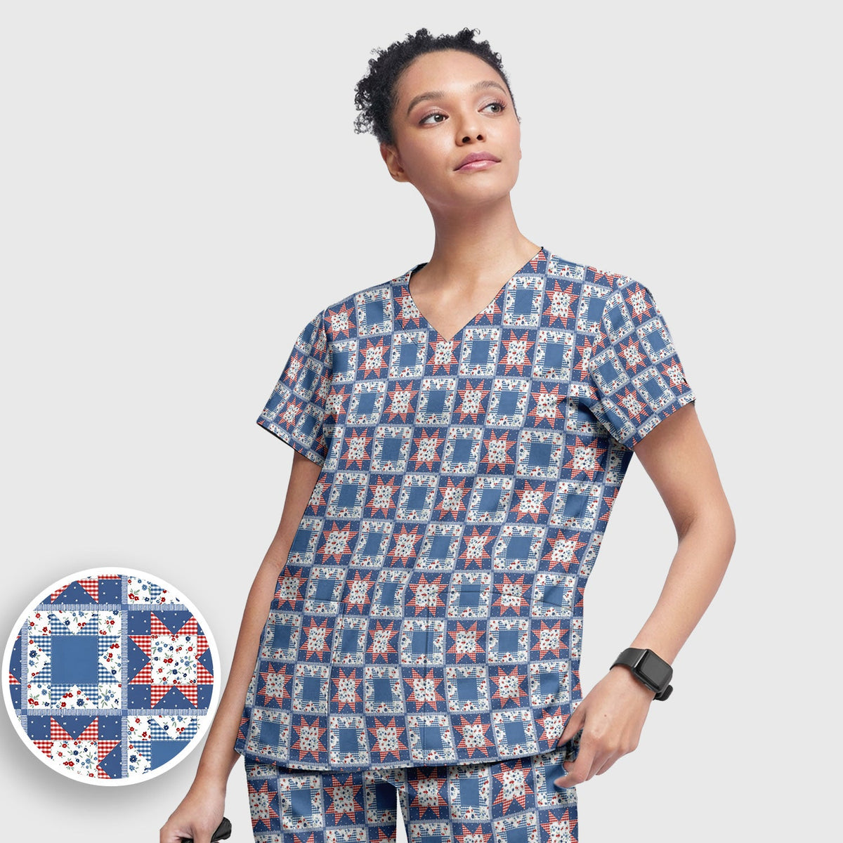 Vintage Patchwork Star Quilt Nurse Scrub Set