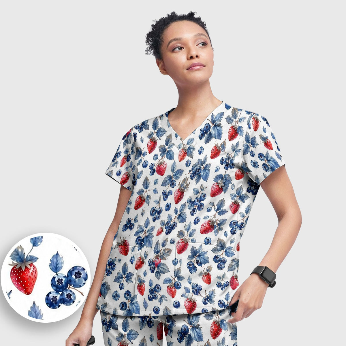 Strawberry & Blueberry Leaf Nurse Scrub Set