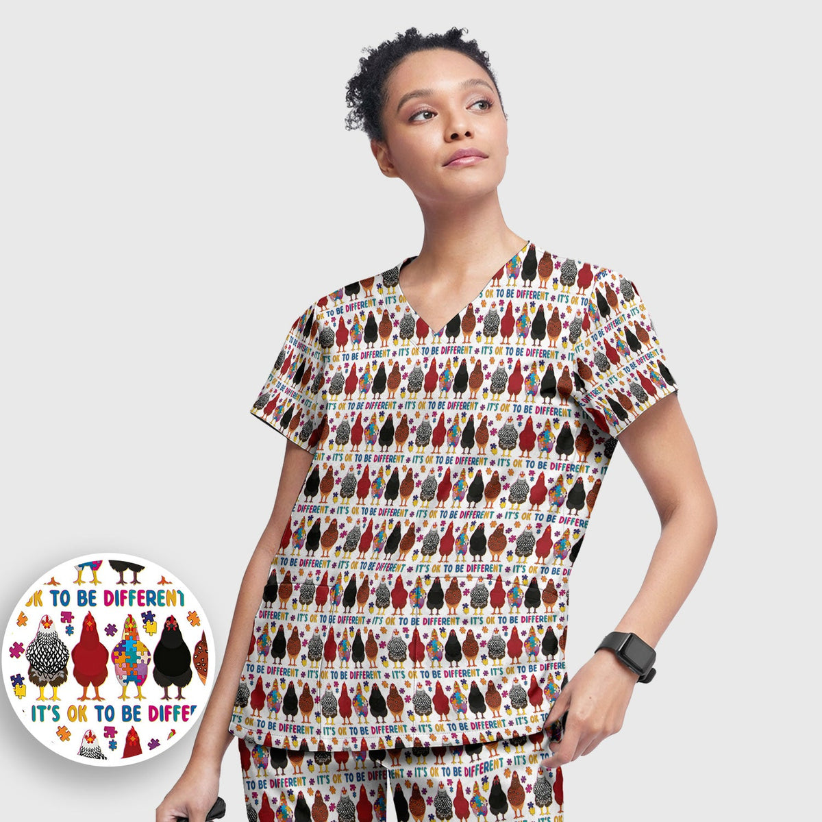 Autism Chicken It's OK To Be Different Nurse Scrub Set