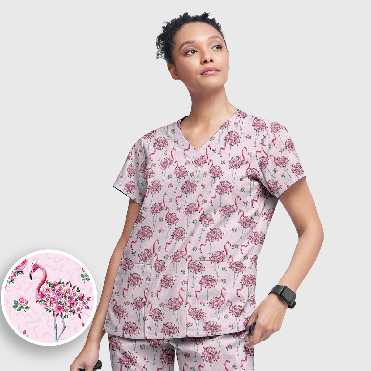 Pink Flamingo Floral Nurse Scrub Set