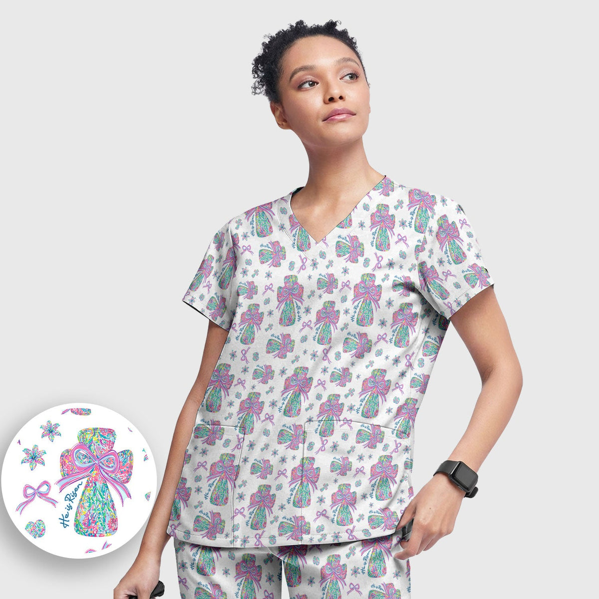 Colorful Bow Nurse Scrub Set
