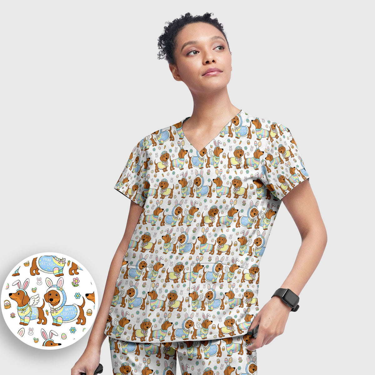 Dachshund Bunny Nurse Scrub Set - Easter Gift