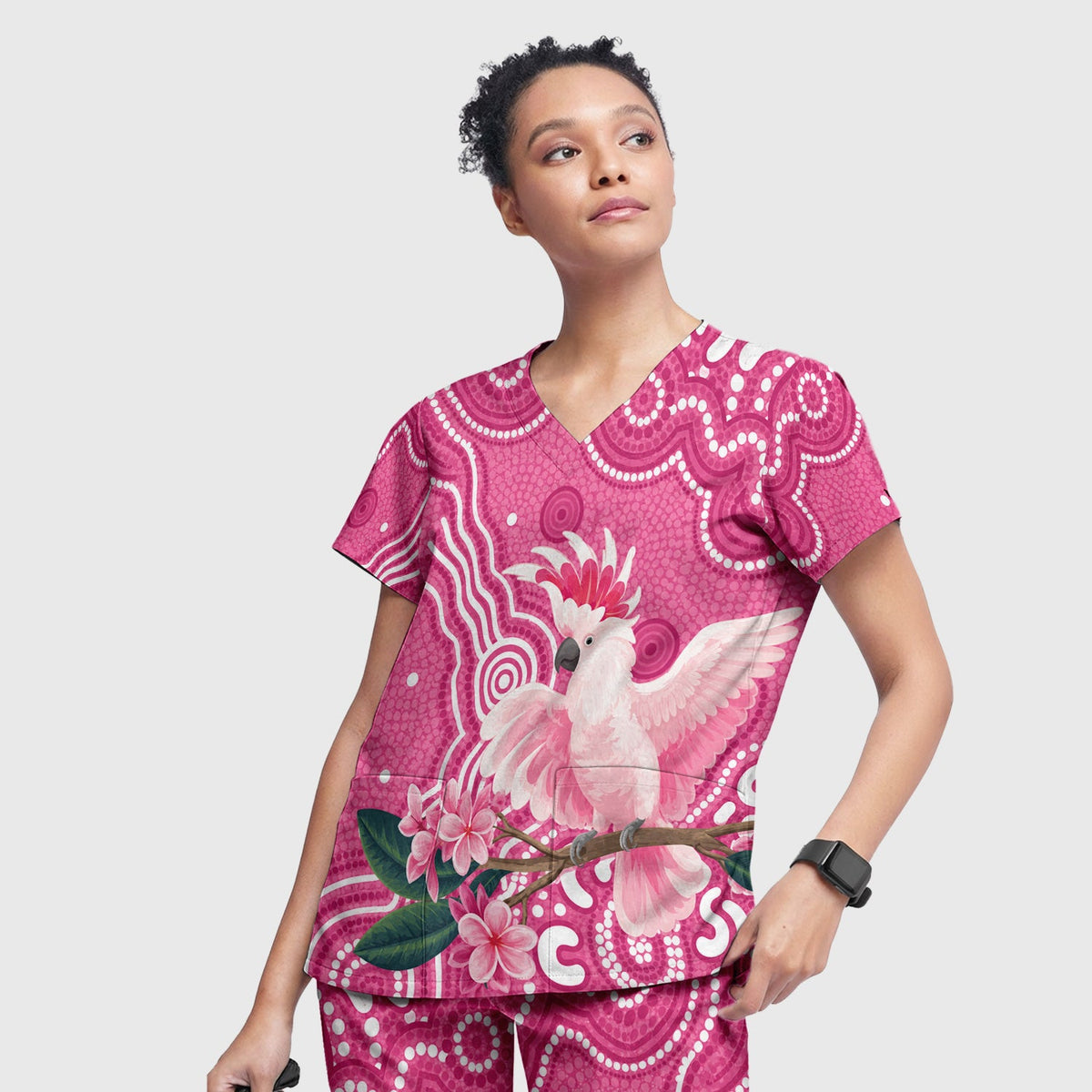 Pink Cockatoo Floral Dot Nurse Scrub Set