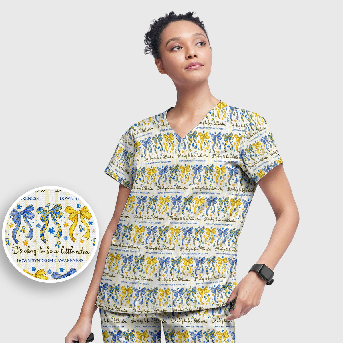 Down Syndrome Awareness Ribbon Nurse Scrub Set