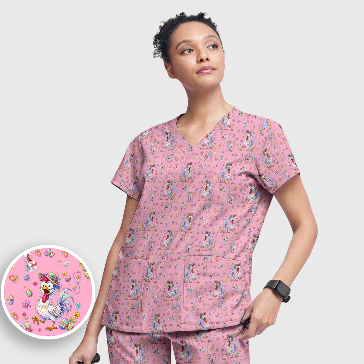 Easter Chicken Nurse Scrub Set