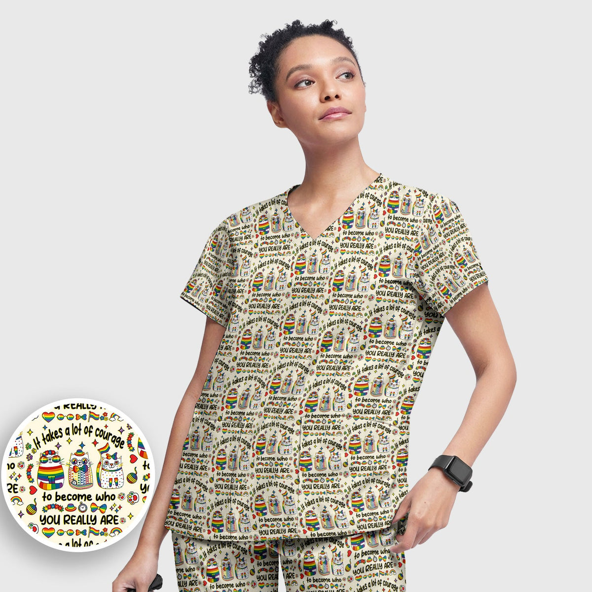 Nurse Rainbow Cat Courage Scrub Set