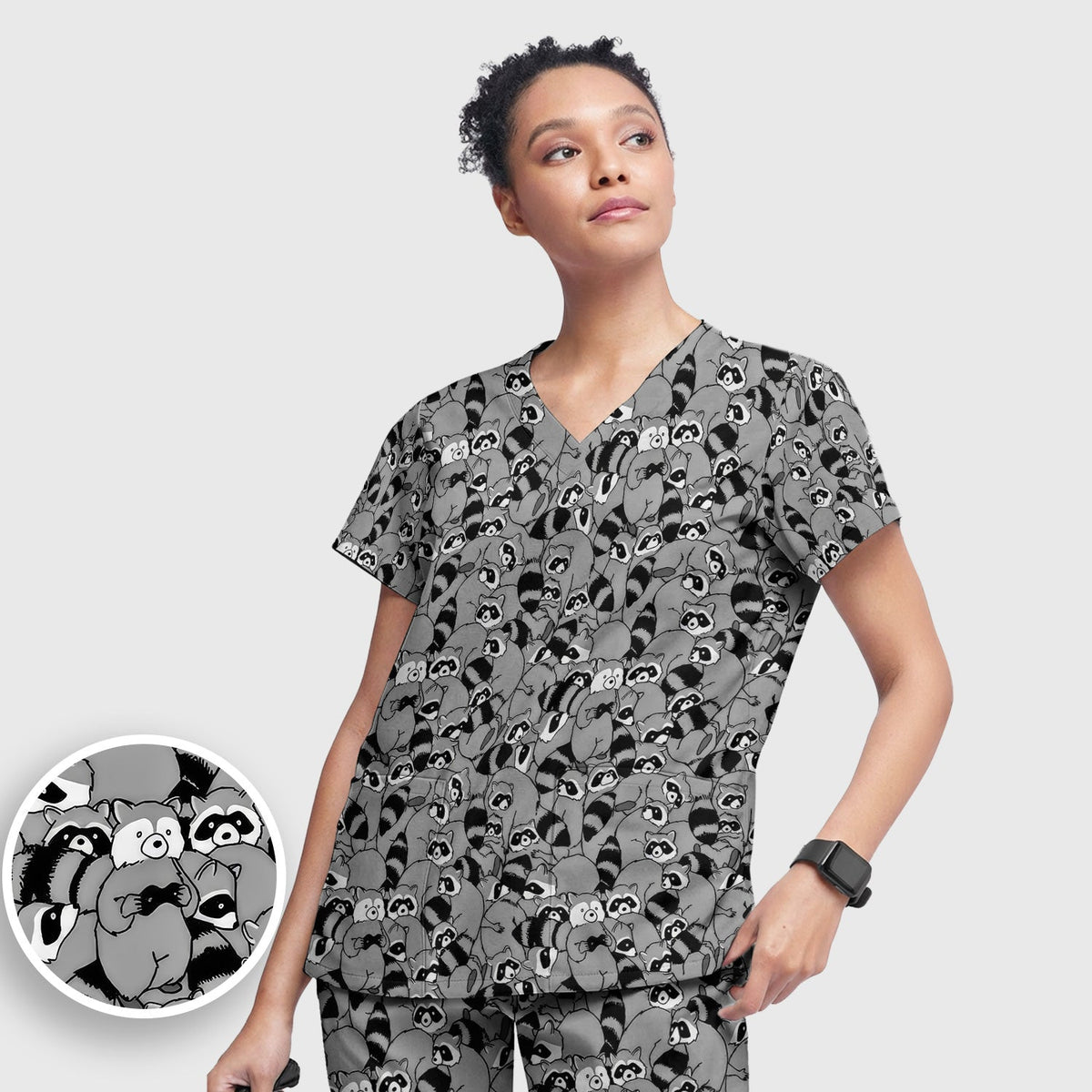 Raccoon Crowd Nurse Scrub Set