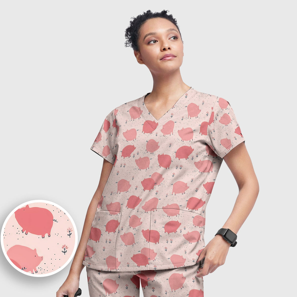 Pink Pig Farm Nurse Scrub Set