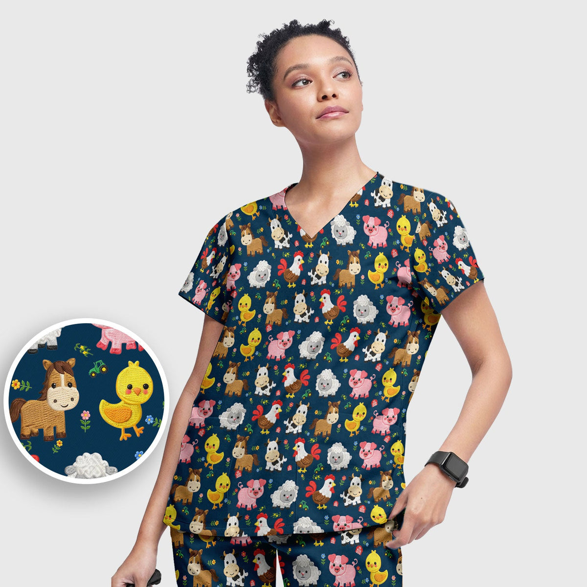Cartoon Farm Animal Nurse Scrub Set