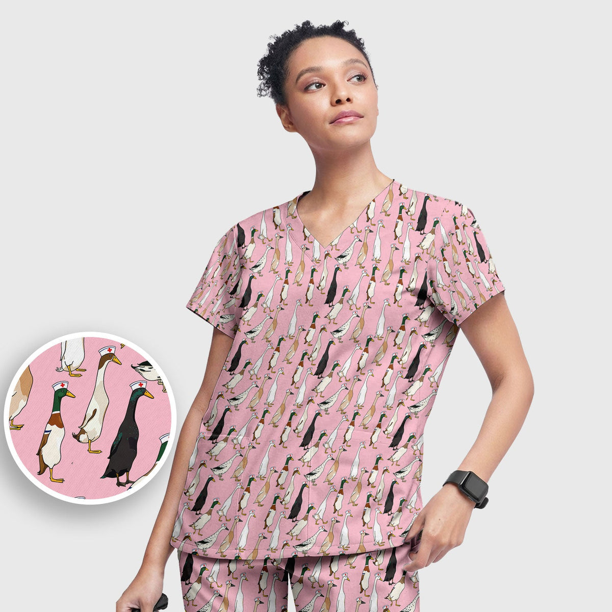 Duck Pattern Nurse Scrub Set