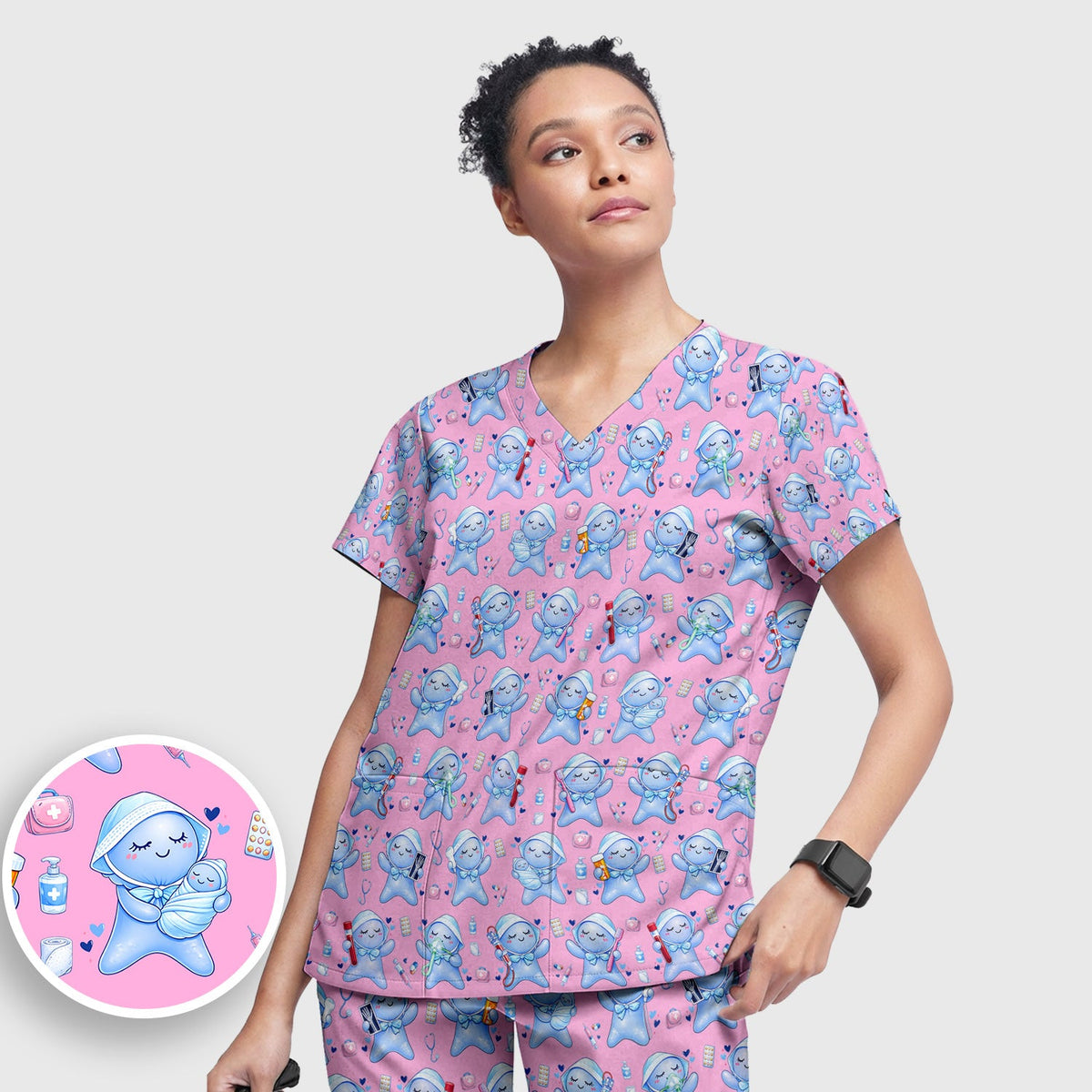 Dental Tooth Character Nurse Scrub Set
