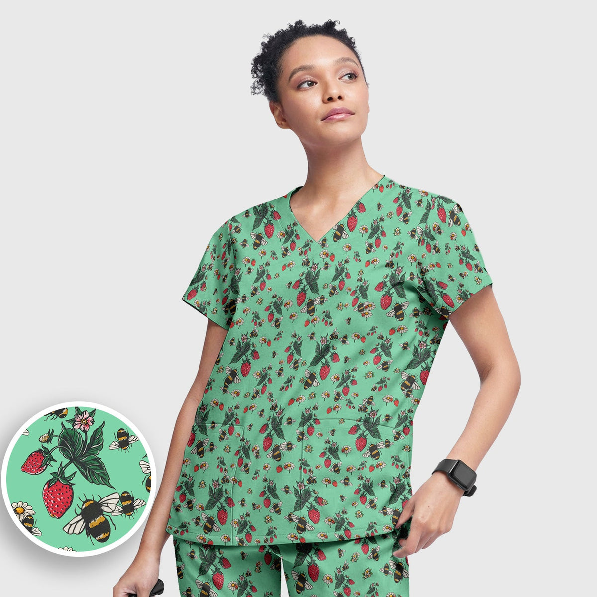 Strawberry Bee Daisy Nurse Scrub Set