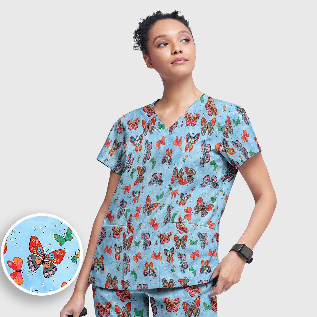 Colorful Butterfly Garden Nurse Scrub Set
