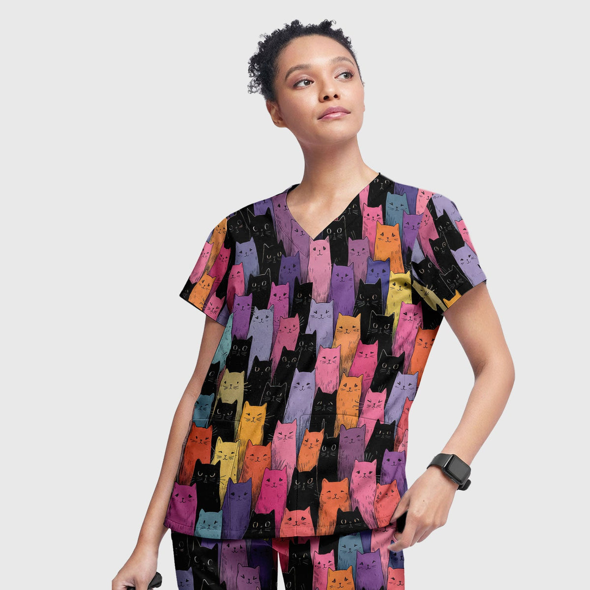 Colorful Cat Art Nurse Scrub Set