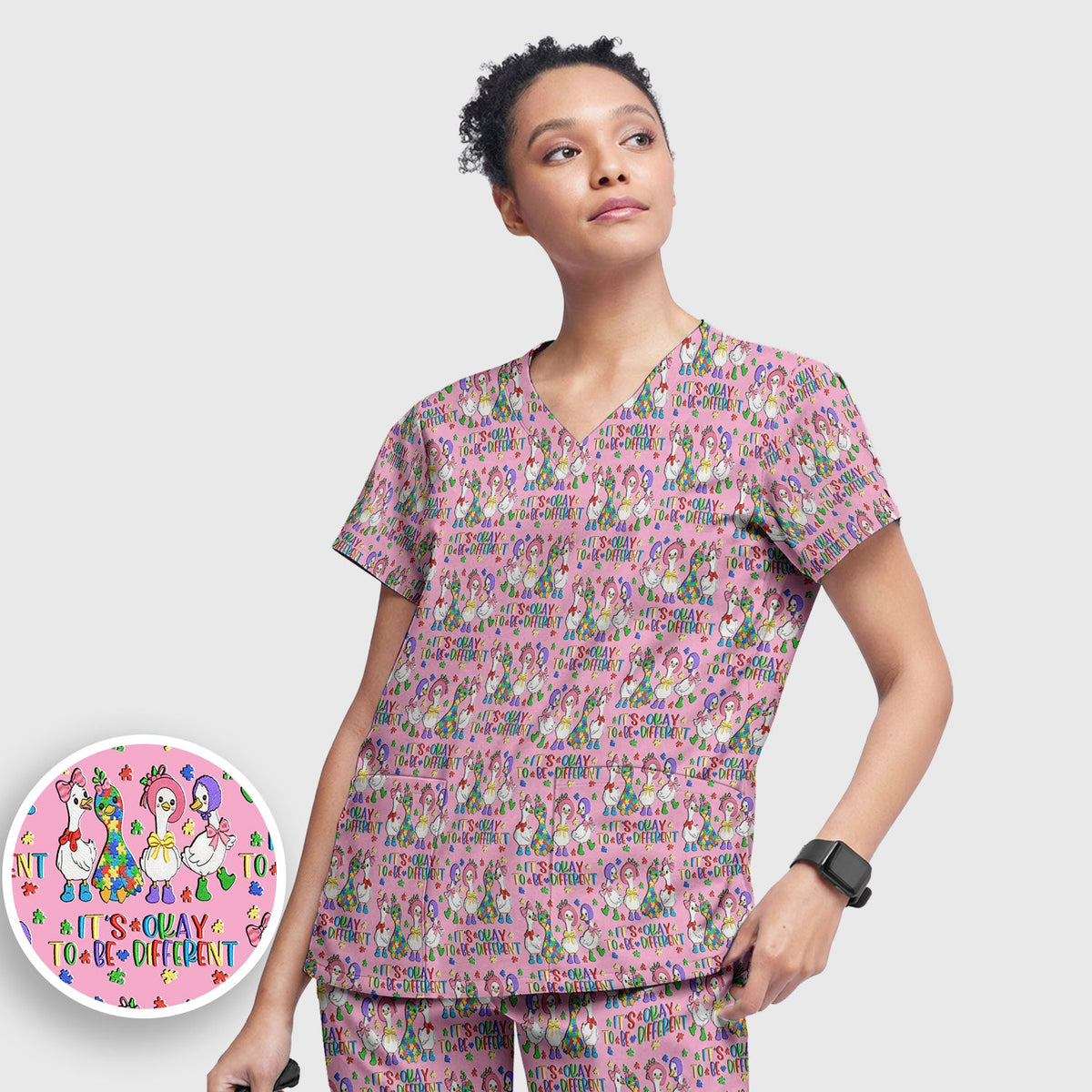 It's Okay To Be Different Duck Nurse Scrub Set