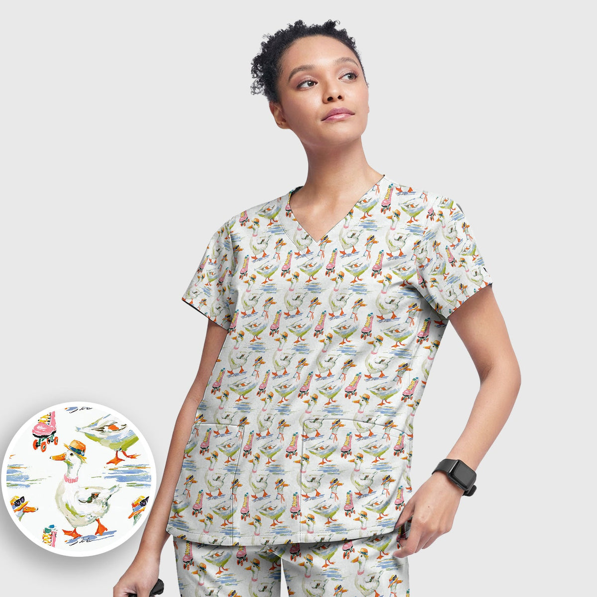 Roller Skating Goose Nurse Scrub Set