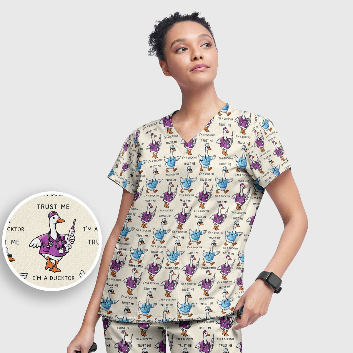 Duck Cartoon Nurse Scrub Set