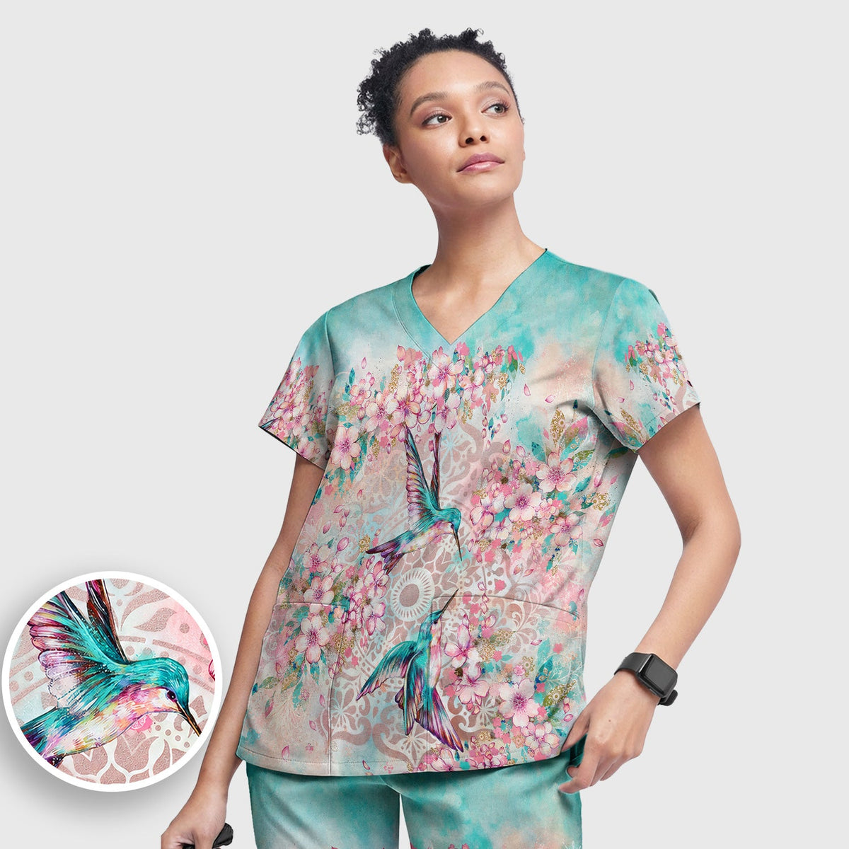 Hummingbird Cherry Blossom Nurse Scrub Set