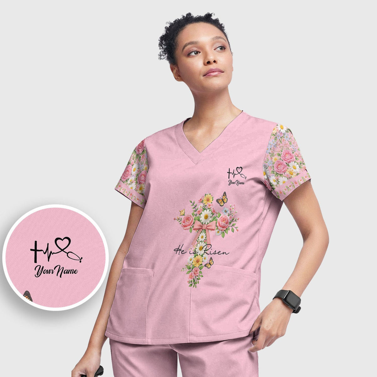 Personalized Easter Nurse He Is Risen Scrub Set