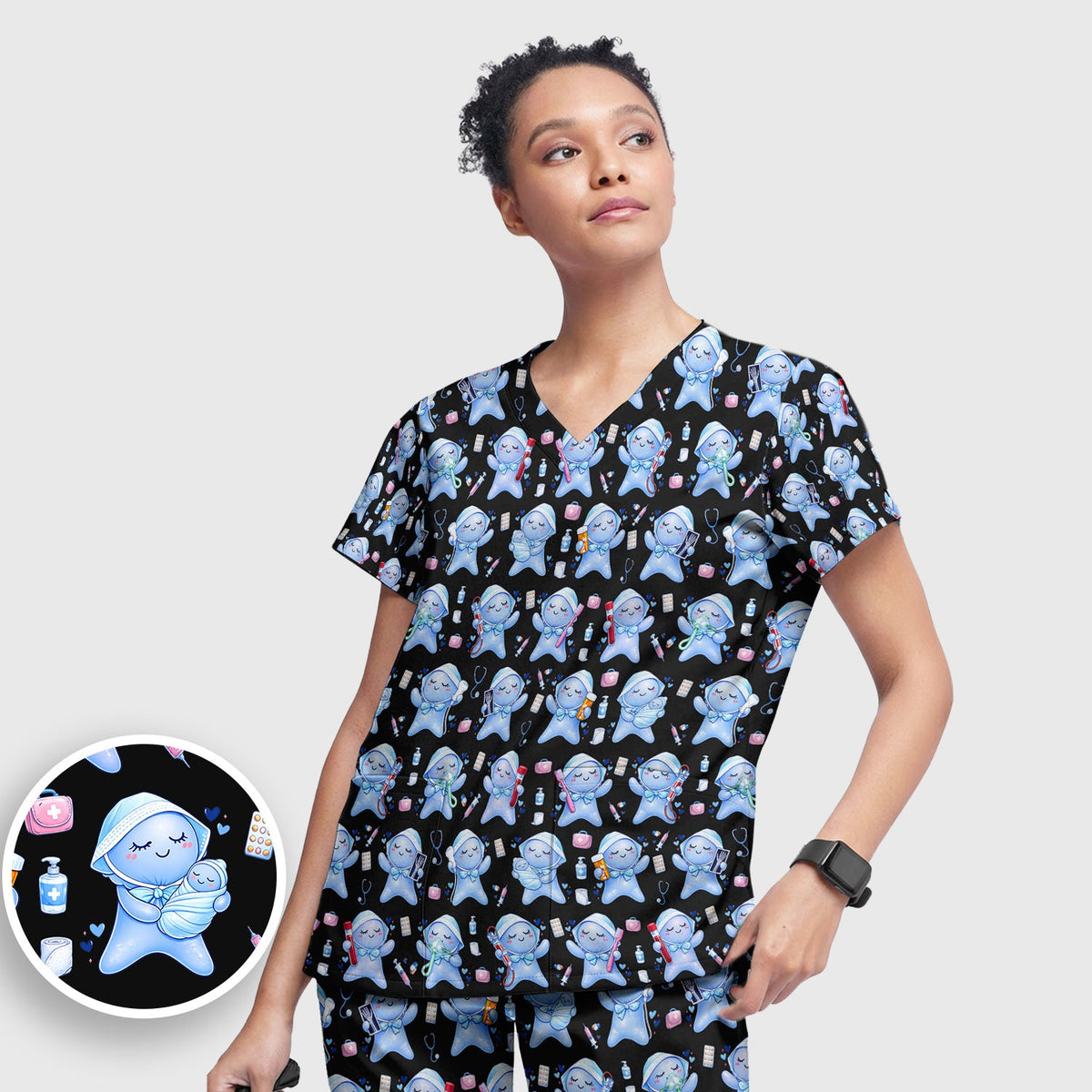 Dental Tooth Character Nurse Scrub Set