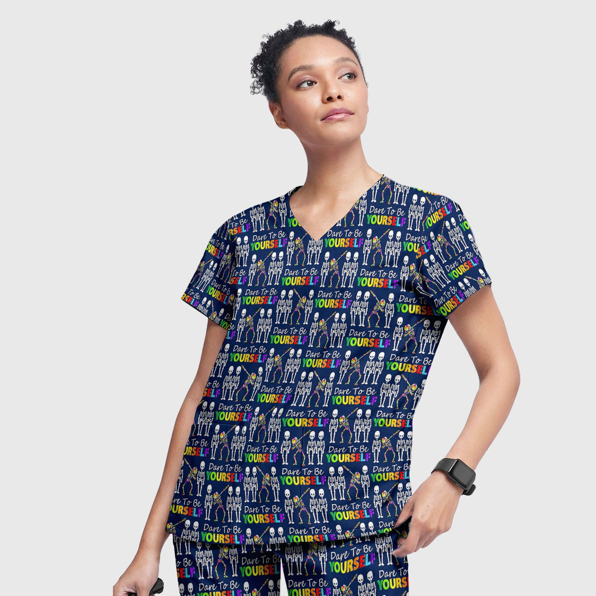 Rainbow Skeleton Dare To Be Yourself Nurse Scrub Set