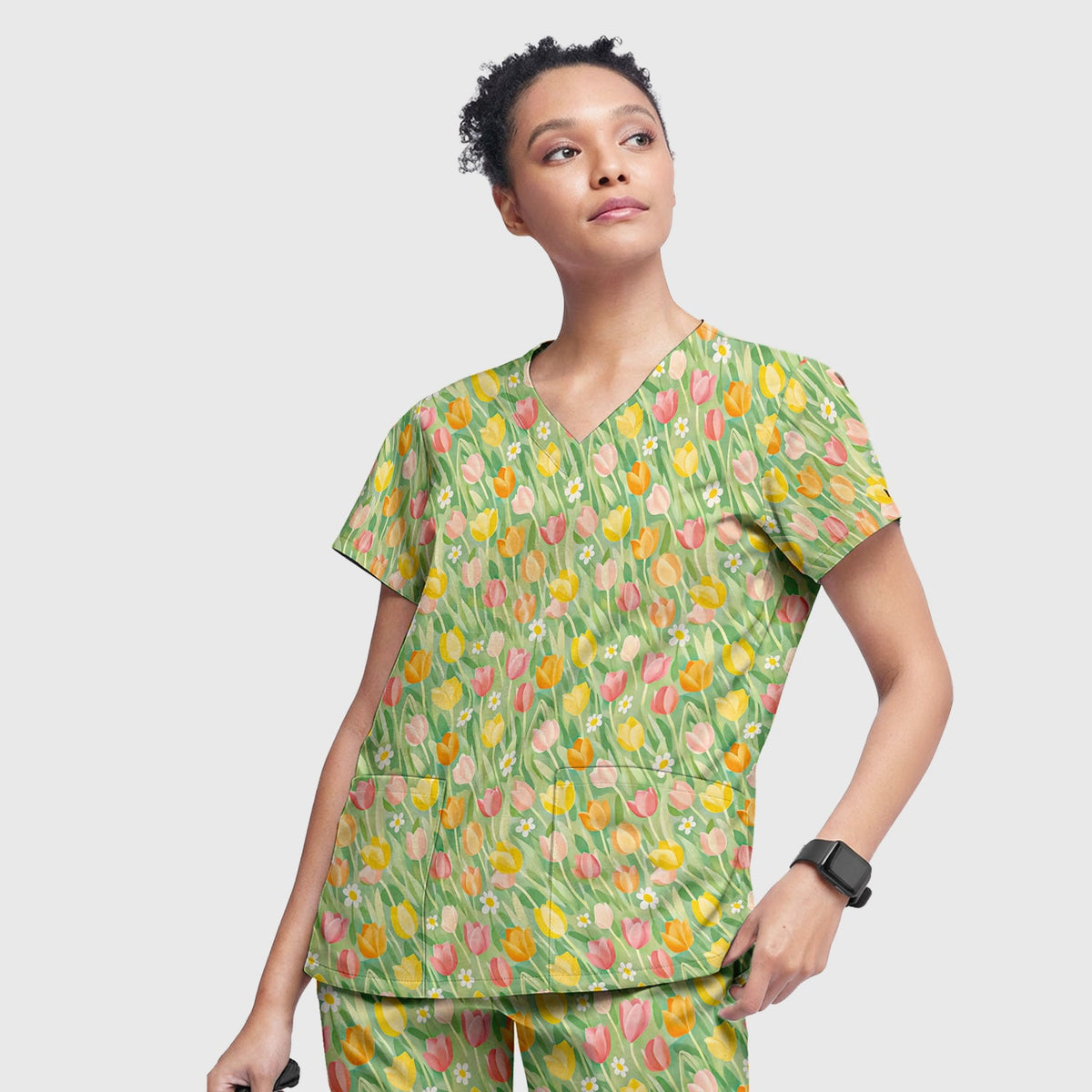 Cheerful Tulip Meadow Nurse Scrub Set