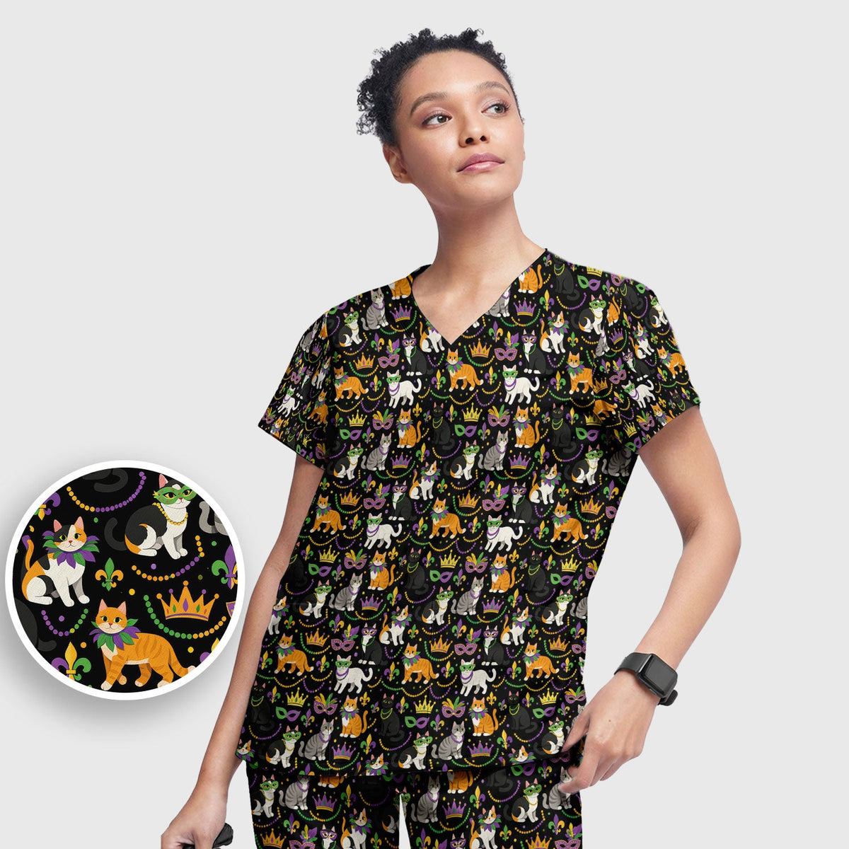 Cat Mardi Gras Nurse Scrub Set