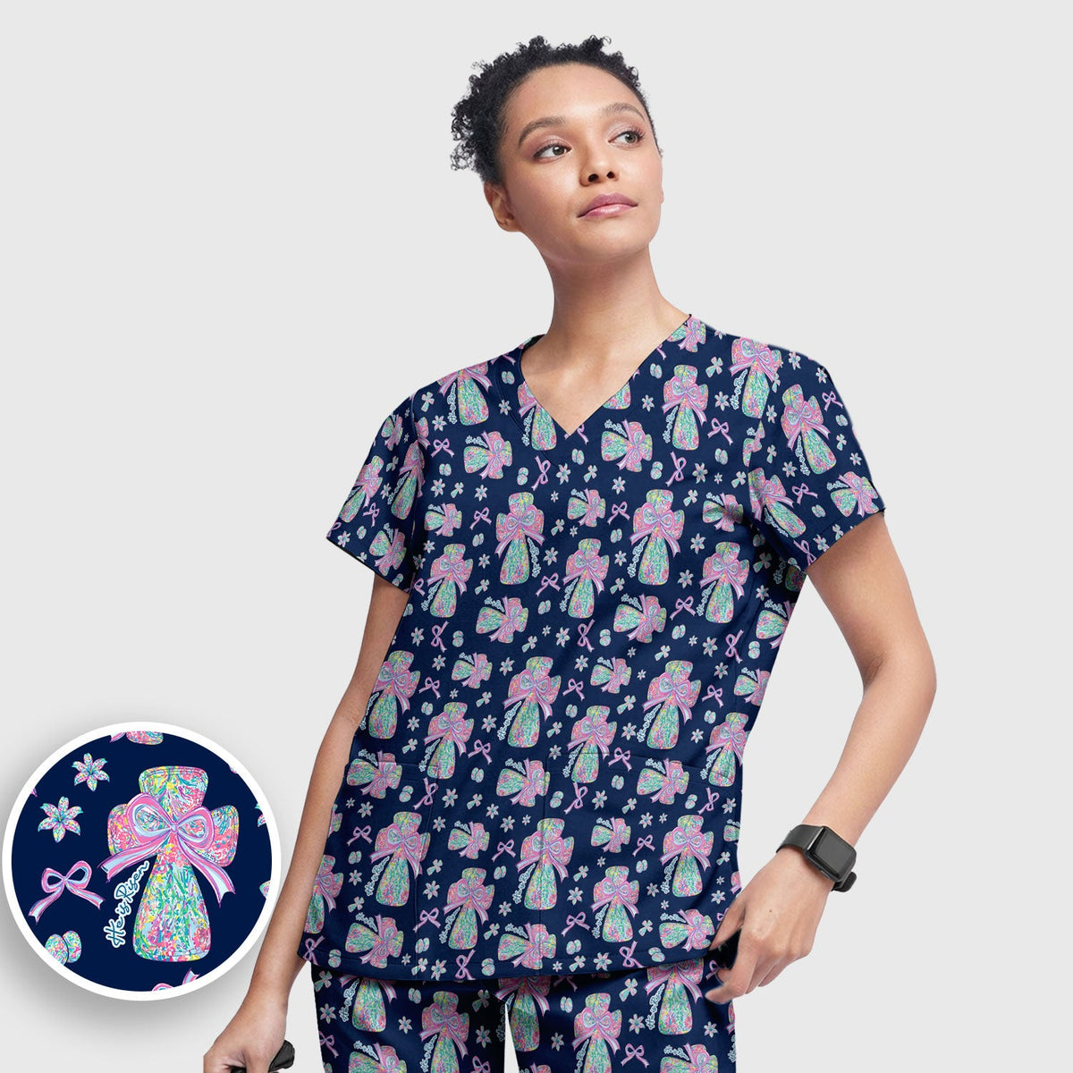 Colorful Bow Nurse Scrub Set