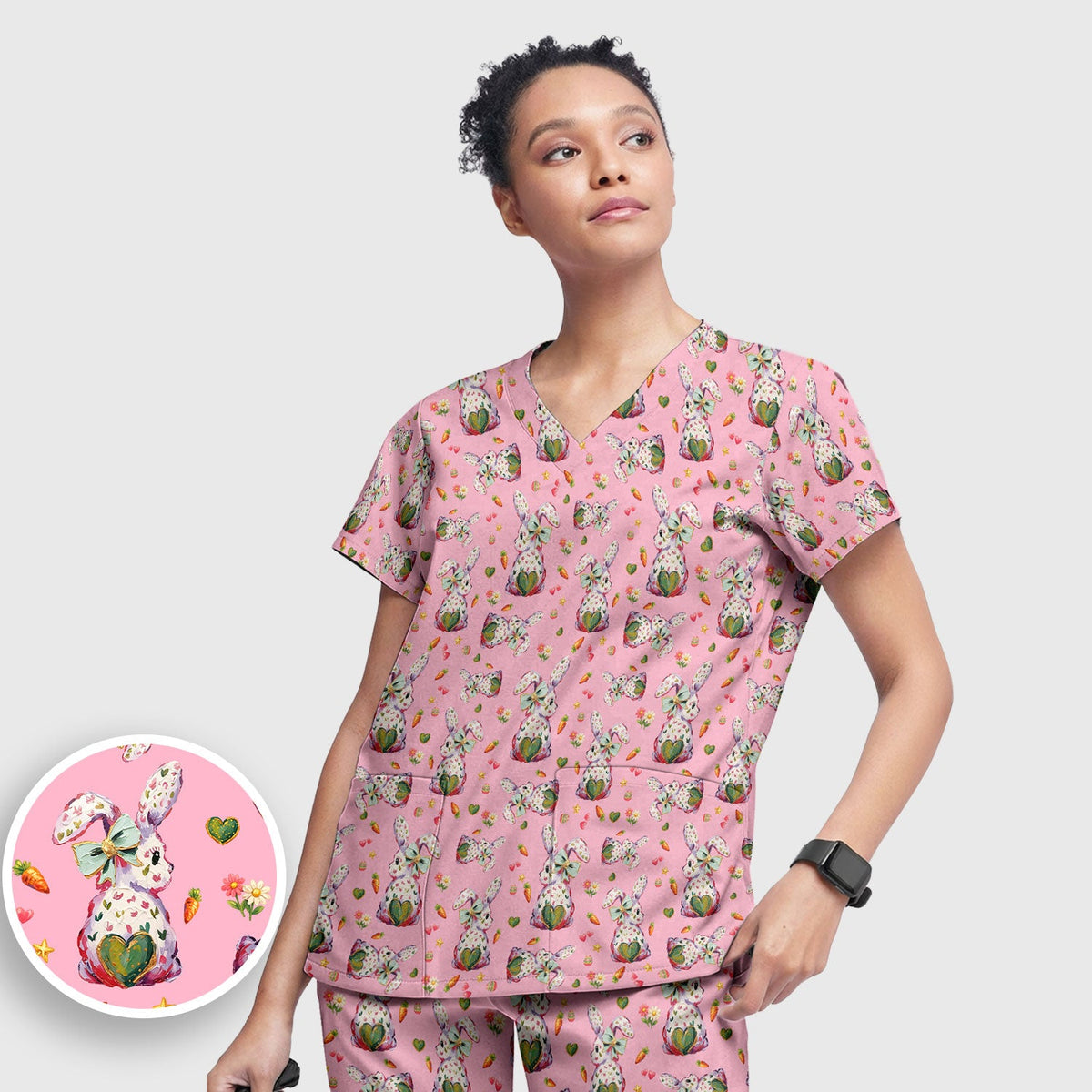 Pastel Bunny Easter Nurse Scrub Set