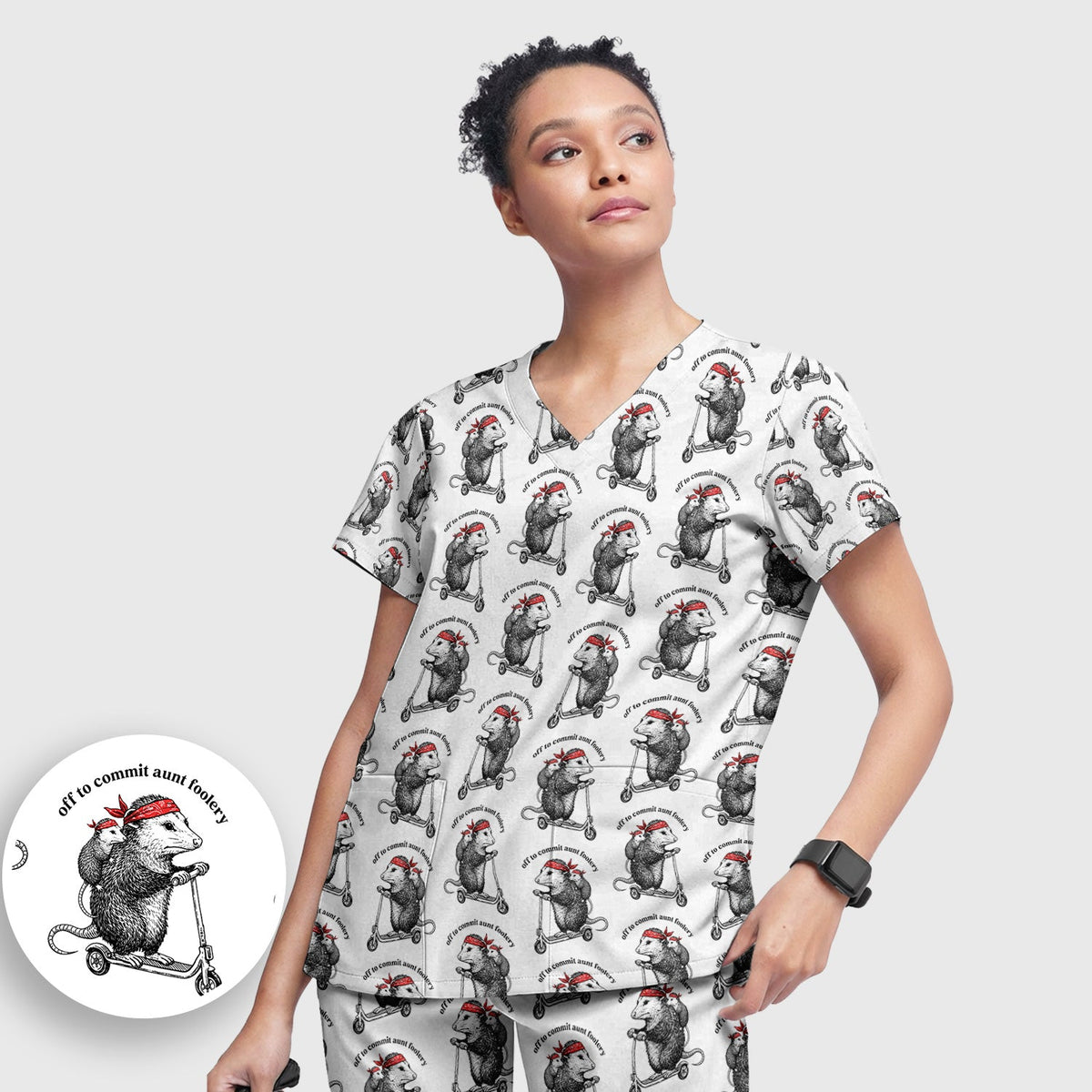 Aunt Foolery Opossum Nurse Scrub Set