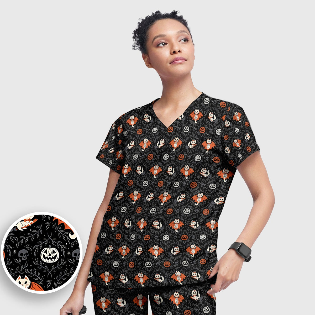 Halloween Vampire Cat Nurse Scrub Set