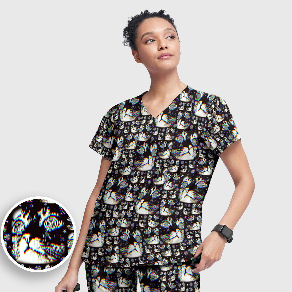 Cosmic Cat Eye Spiral Nurse Scrub Set