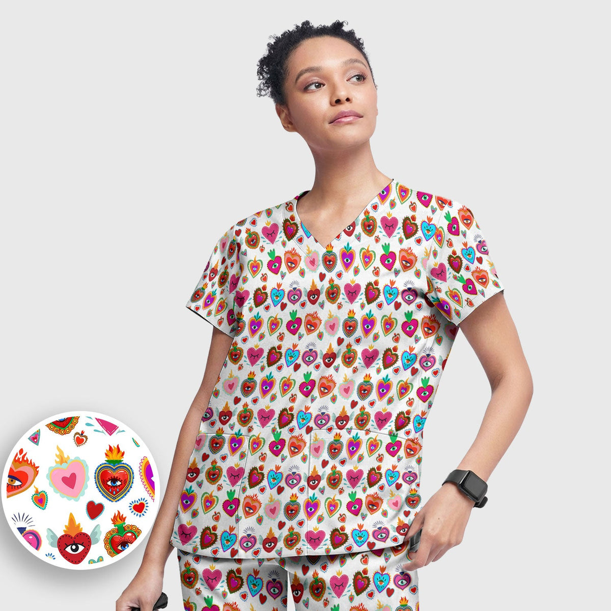 Valentine Colorful Sacred Heart Nurse Scrub Set