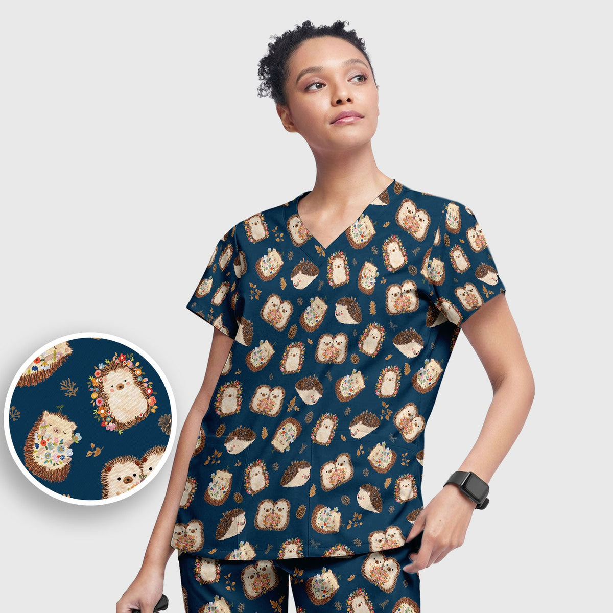 Hedgehog Floral Nurse Scrub Set