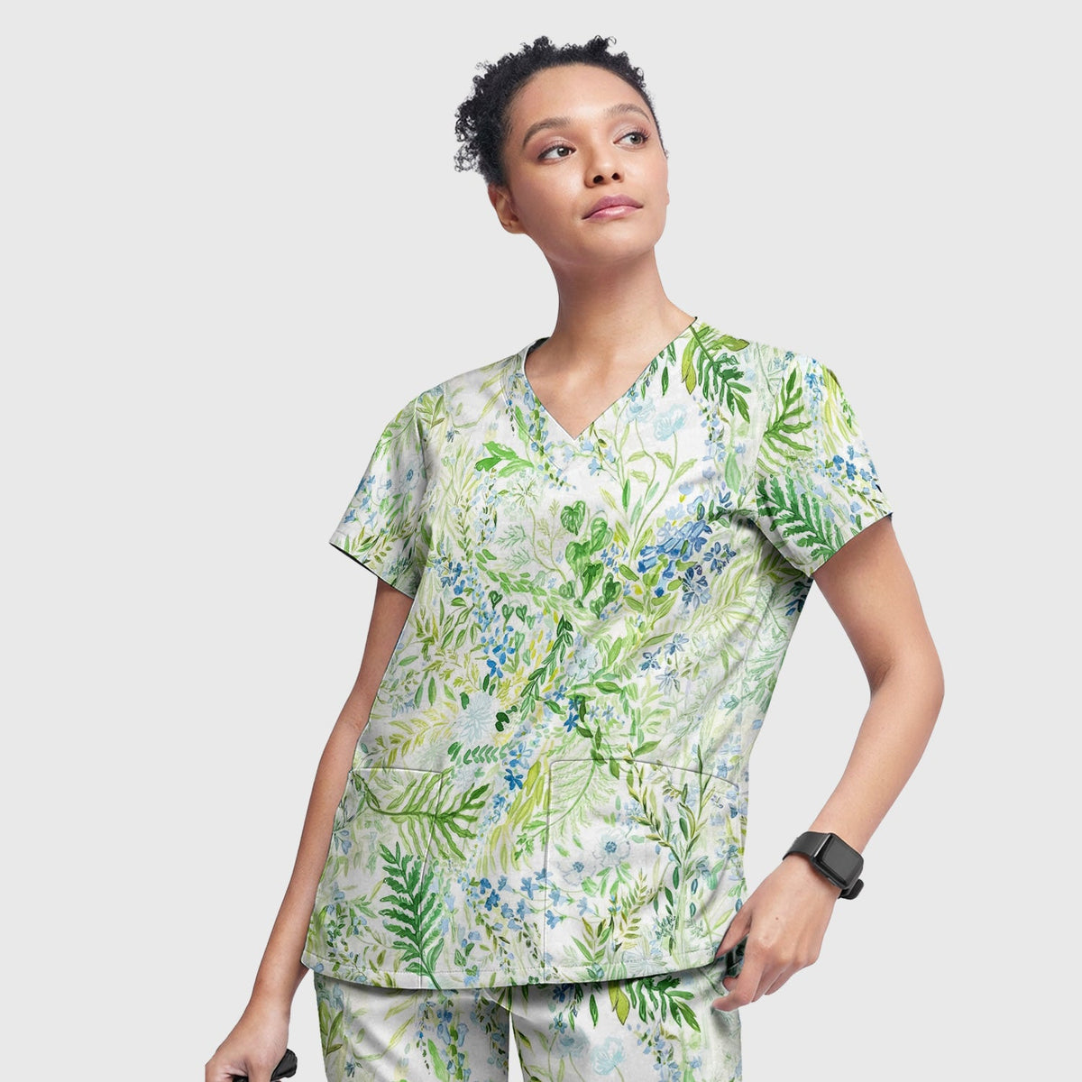 Green Botanical Floral Nurse Scrub Set