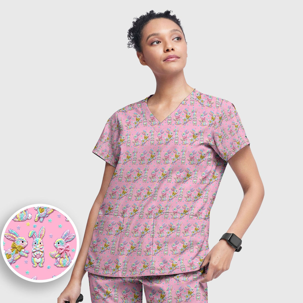 Cartoon Bunny Nurse Scrub Set