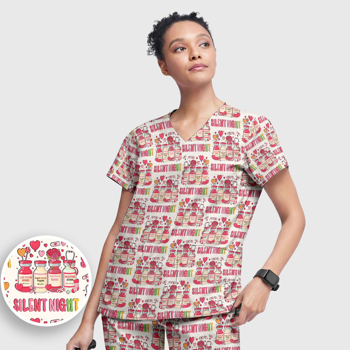 Valentine Silent Night Love Nurse Scrub Set