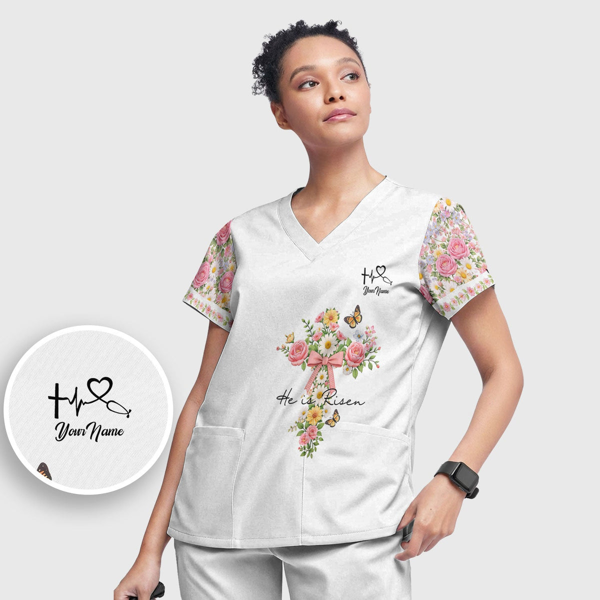Personalized Easter Nurse He Is Risen Scrub Set