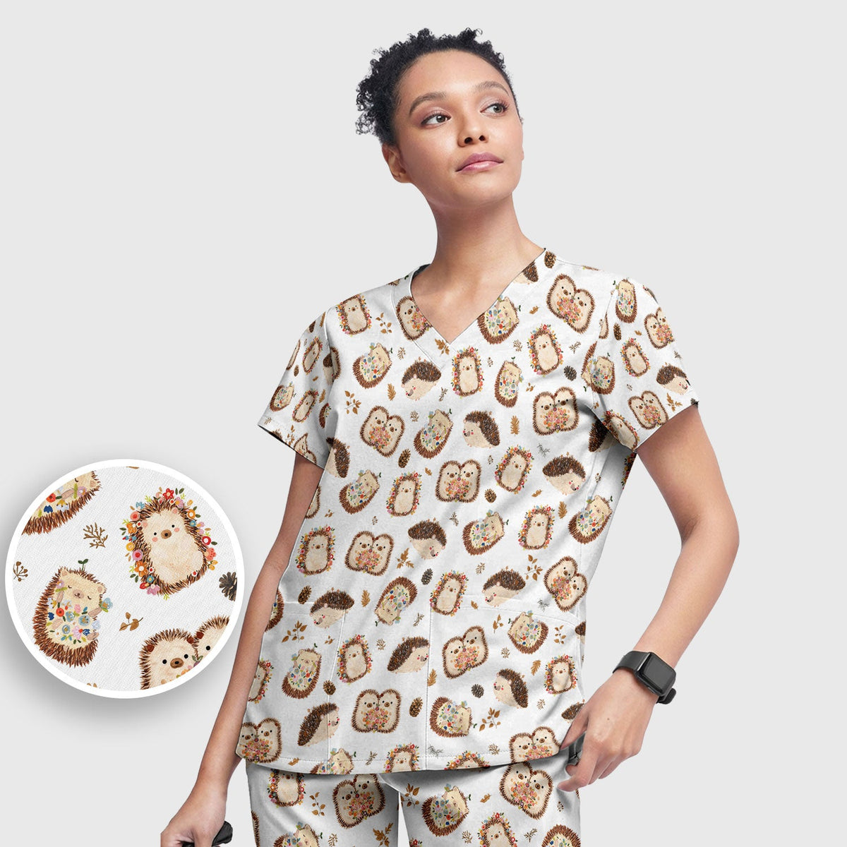 Hedgehog Floral Nurse Scrub Set